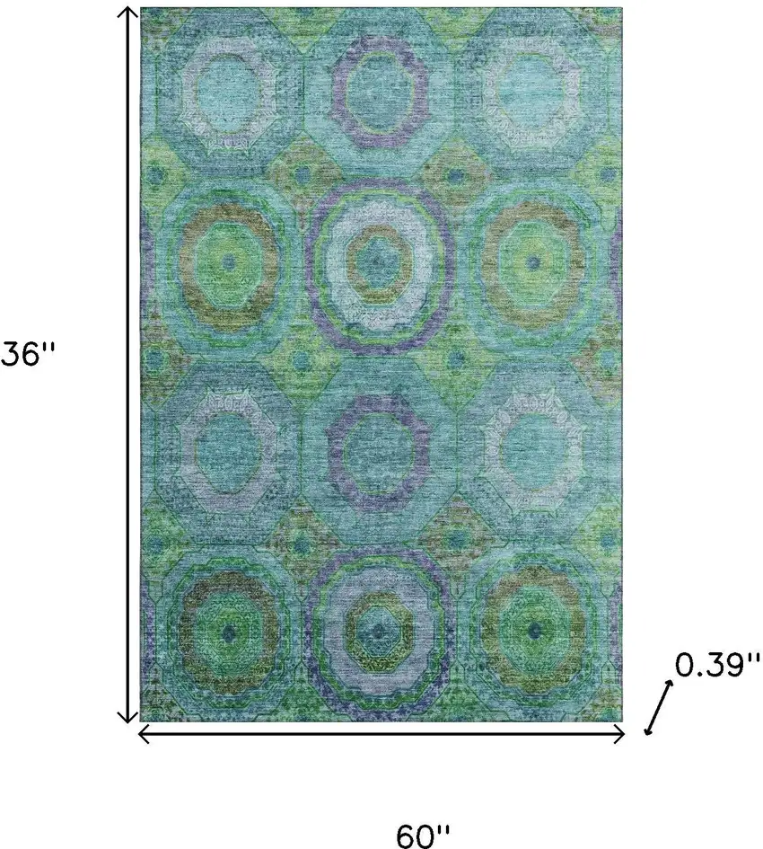 Teal And Lime Green Geometric Washable Area Rug With UV Protection Photo 9