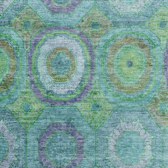 Teal And Lime Green Geometric Washable Area Rug With UV Protection Photo 3