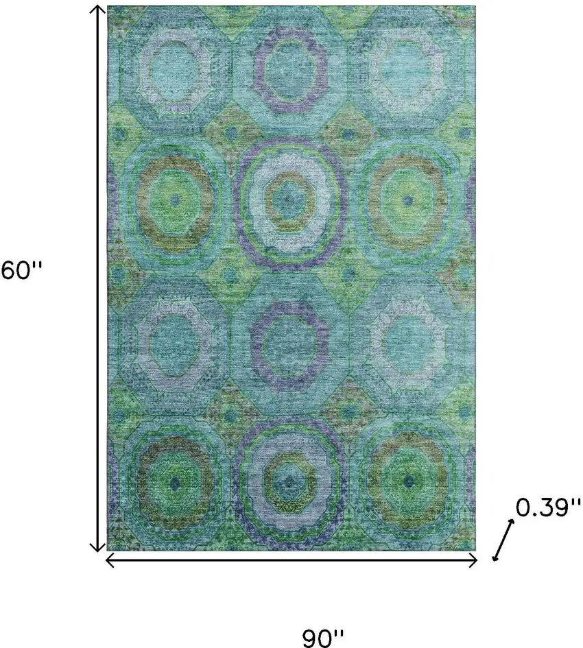 Teal And Lime Green Geometric Washable Area Rug With UV Protection Photo 9