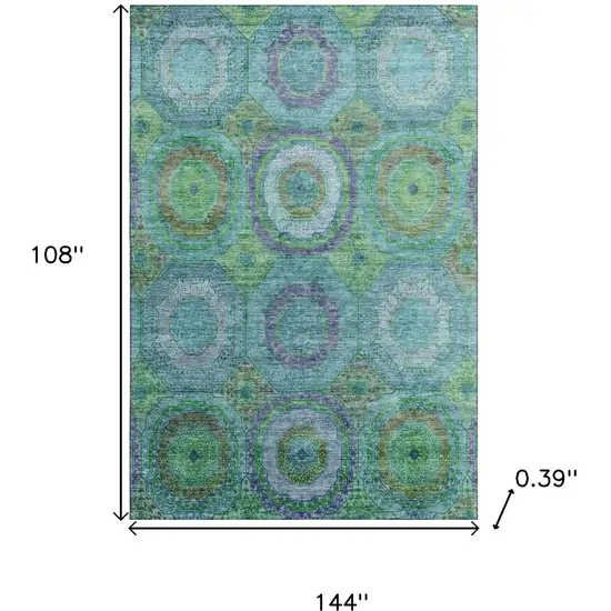 Teal And Lime Green Geometric Washable Area Rug With UV Protection Photo 9