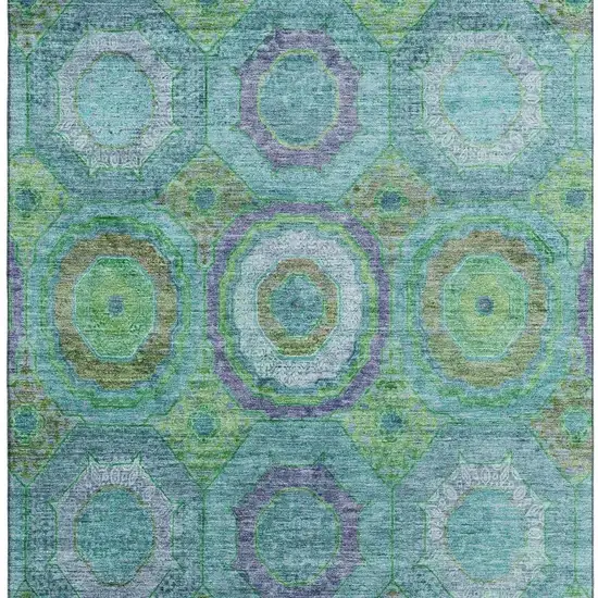 Teal And Lime Green Geometric Washable Area Rug With UV Protection Photo 4