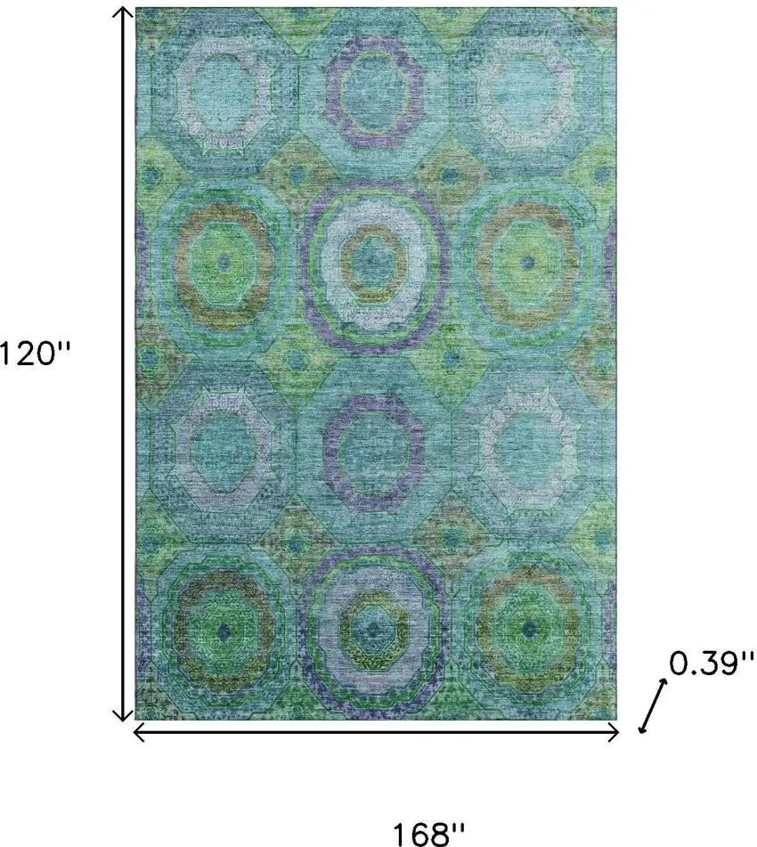 Teal And Lime Green Geometric Washable Area Rug With UV Protection Photo 9