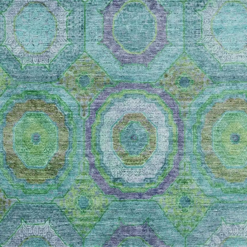 Teal And Lime Green Geometric Washable Area Rug With UV Protection Photo 3