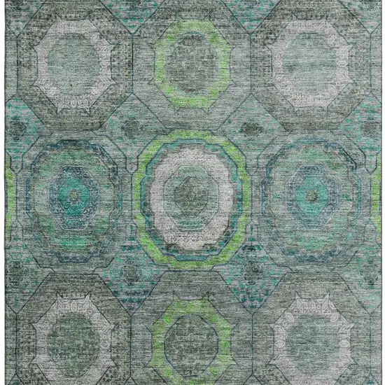 Teal And Lime Green Geometric Washable Area Rug With UV Protection Photo 4