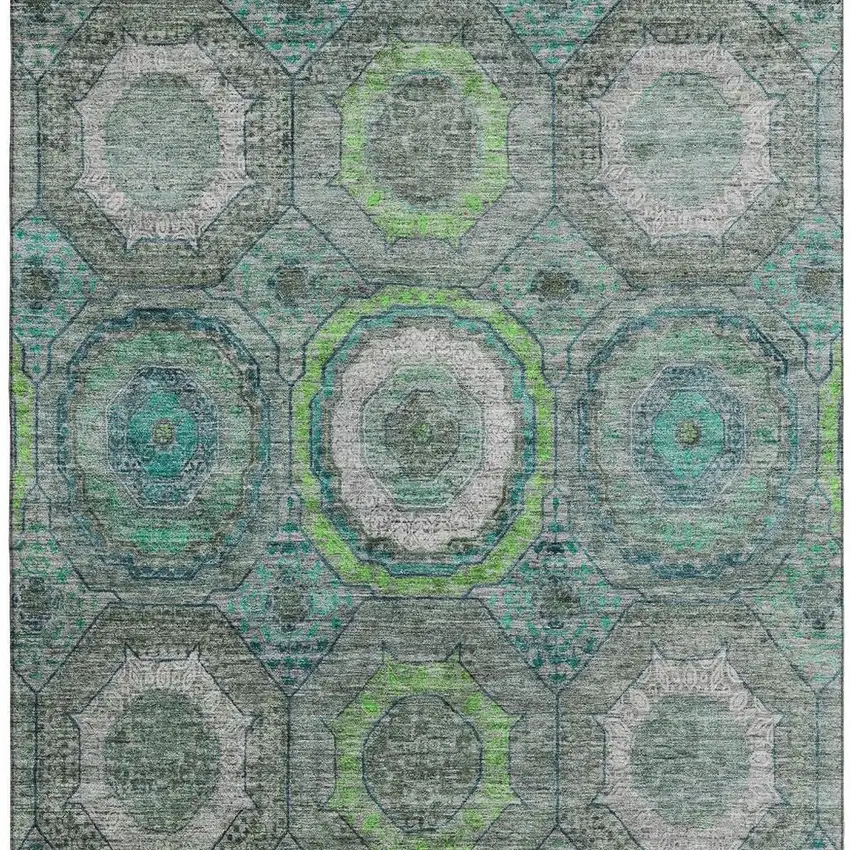 Teal And Lime Green Geometric Washable Area Rug With UV Protection Photo 4