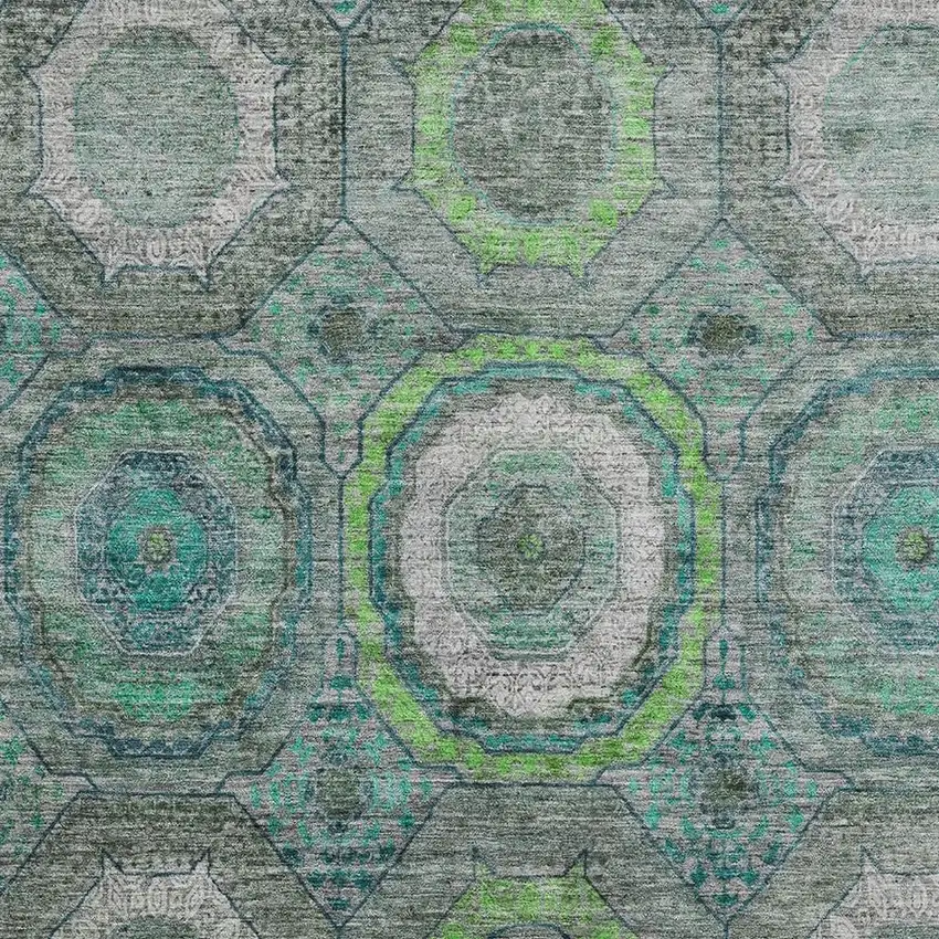 Teal And Lime Green Geometric Washable Area Rug With UV Protection Photo 3