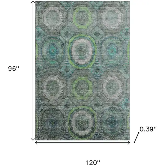 Teal And Lime Green Geometric Washable Area Rug With UV Protection Photo 9