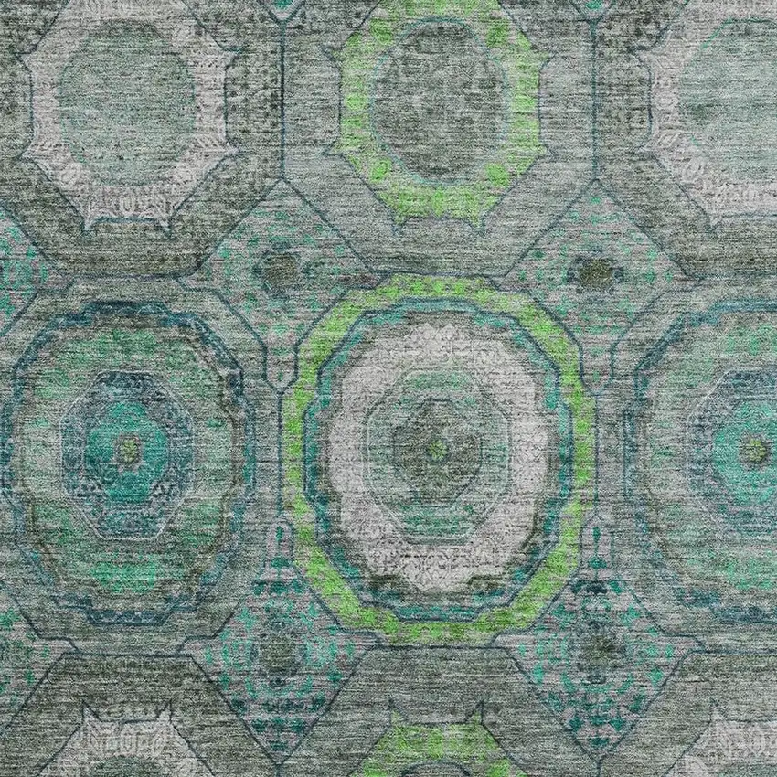 Teal And Lime Green Geometric Washable Area Rug With UV Protection Photo 3