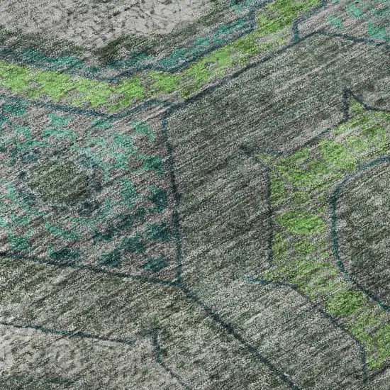 Teal And Lime Green Geometric Washable Area Rug With UV Protection Photo 8