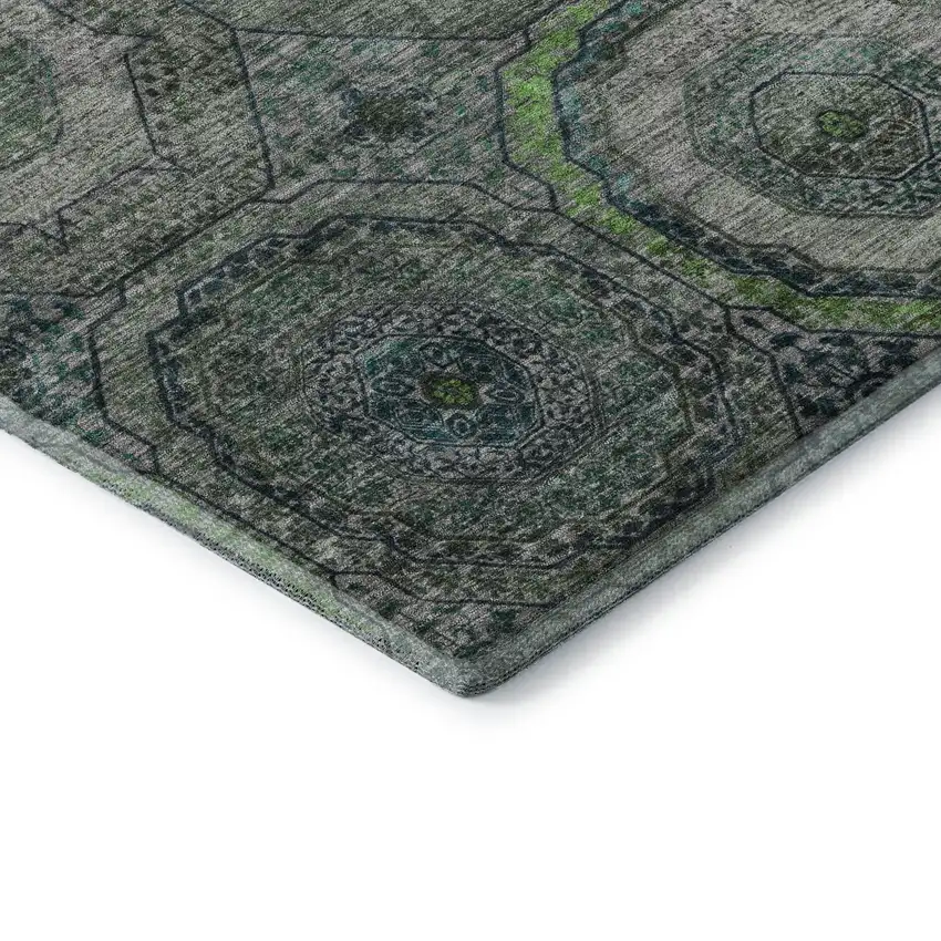 Teal And Lime Green Geometric Washable Area Rug With UV Protection Photo 7