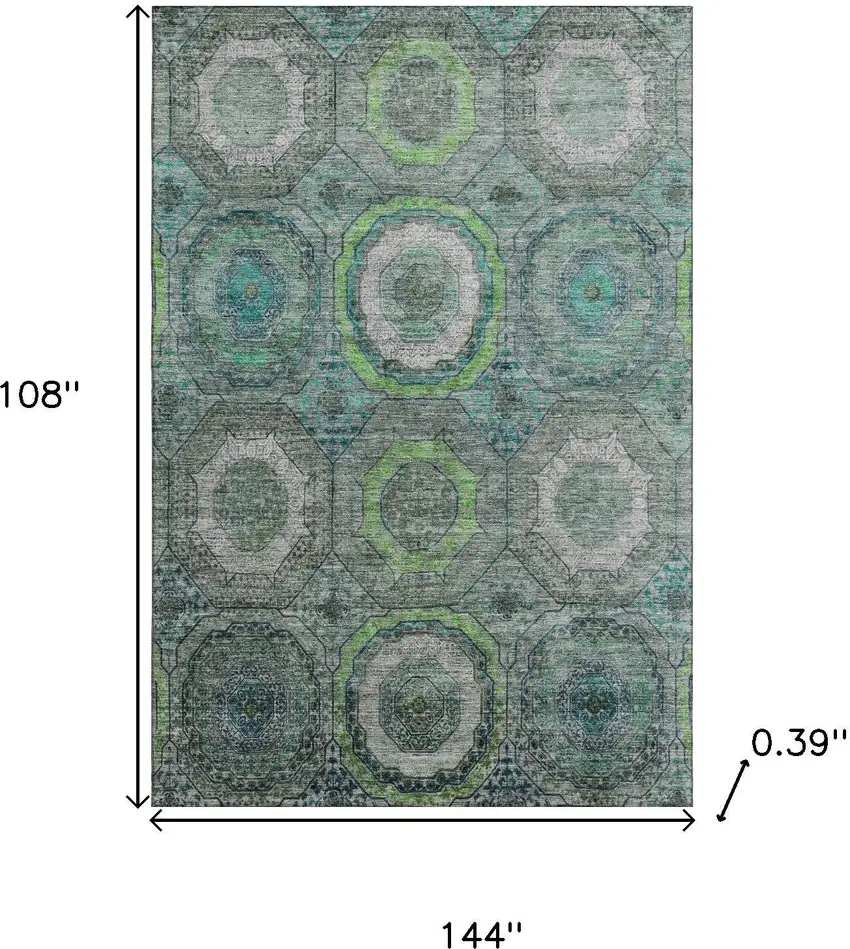Teal And Lime Green Geometric Washable Area Rug With UV Protection Photo 9