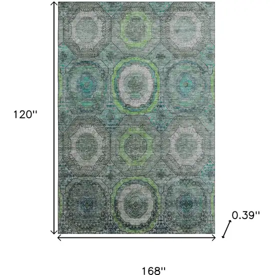 Teal And Lime Green Geometric Washable Area Rug With UV Protection Photo 9