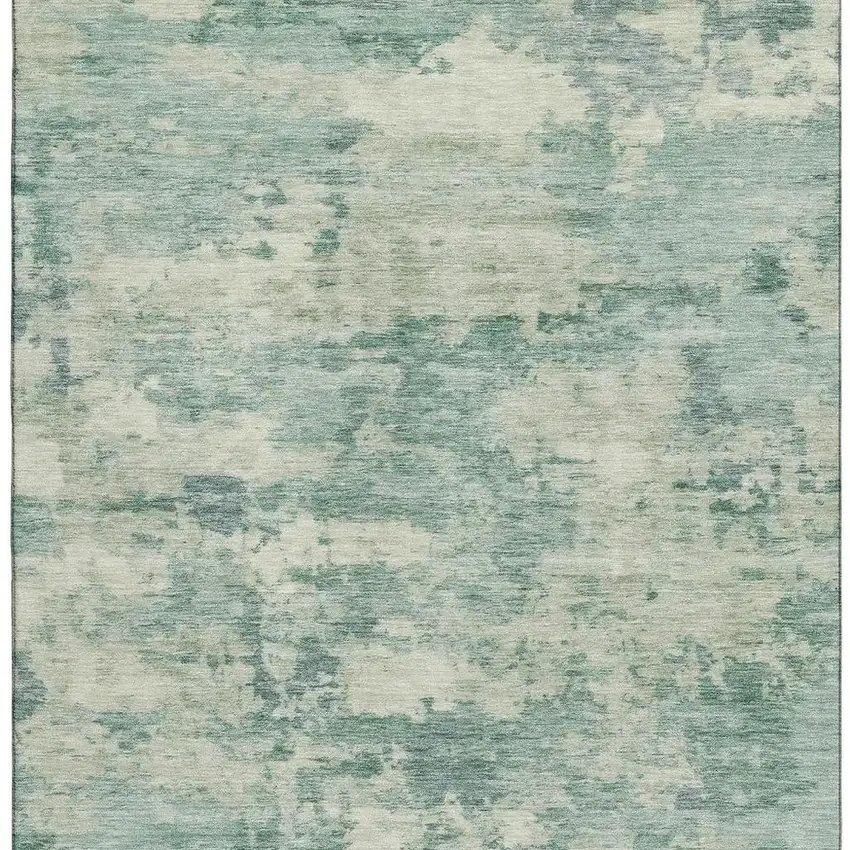 Teal And Linen Abstract Washable Area Rug With UV Protection Photo 4