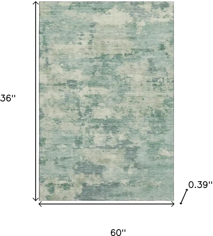 Teal And Linen Abstract Washable Area Rug With UV Protection Photo 9