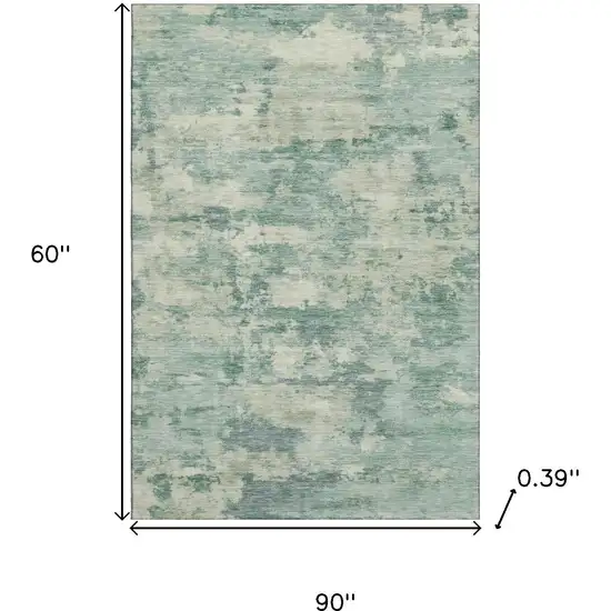 Teal And Linen Abstract Washable Area Rug With UV Protection Photo 9