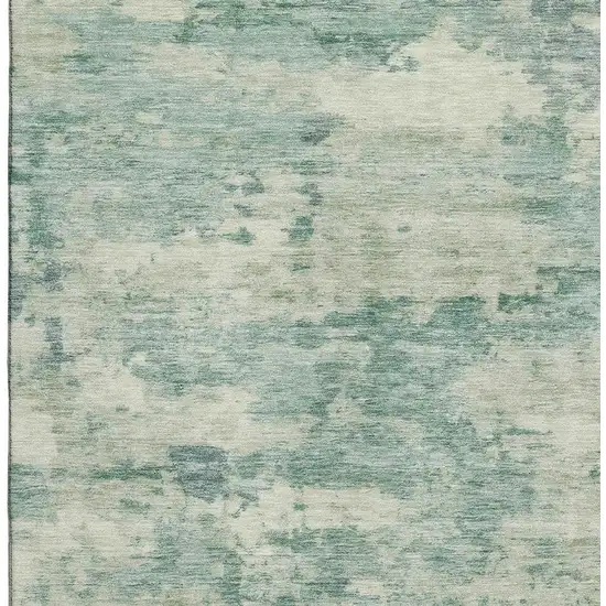 Teal And Linen Abstract Washable Area Rug With UV Protection Photo 3