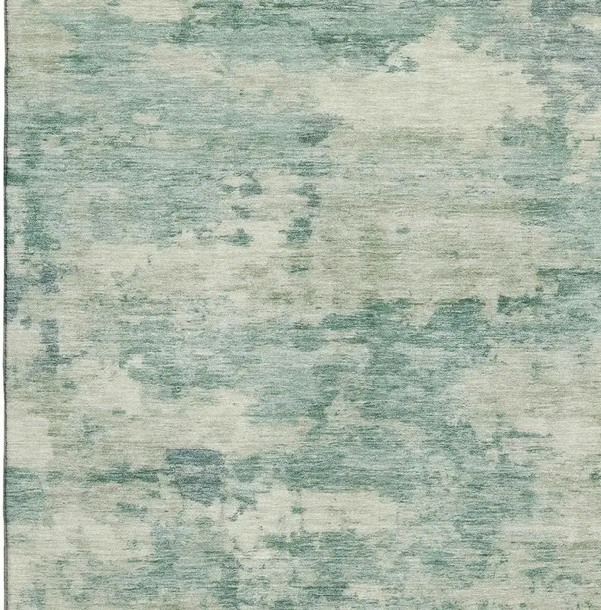 Teal And Linen Abstract Washable Area Rug With UV Protection Photo 3