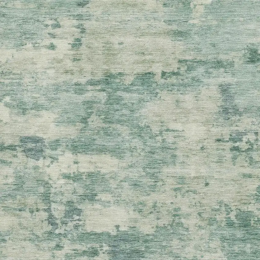 Teal And Linen Abstract Washable Area Rug With UV Protection Photo 3