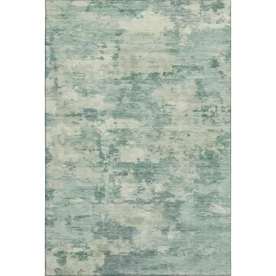 Teal And Linen Abstract Washable Area Rug With UV Protection Photo 1