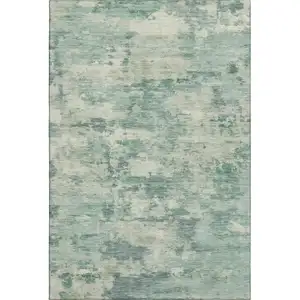 Photo of Teal And Linen Abstract Washable Area Rug With UV Protection