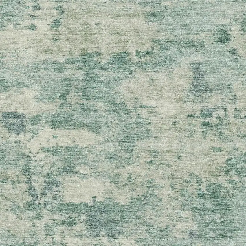 Teal And Linen Abstract Washable Area Rug With UV Protection Photo 3