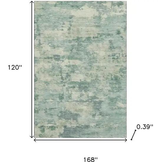 Teal And Linen Abstract Washable Area Rug With UV Protection Photo 9