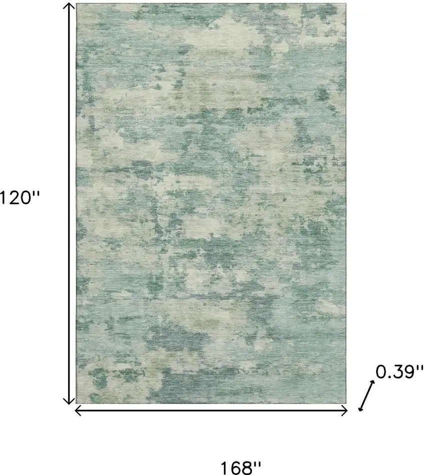 Teal And Linen Abstract Washable Area Rug With UV Protection Photo 9