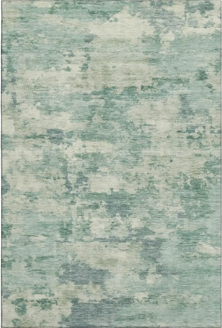 Teal And Linen Abstract Washable Area Rug With UV Protection Photo 1