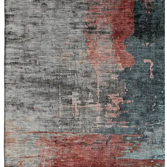 Teal And Mauve Abstract Washable Area Rug With UV Protection Photo 4