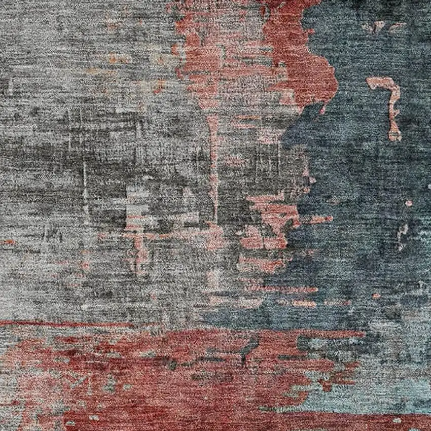 Teal And Mauve Abstract Washable Area Rug With UV Protection Photo 3