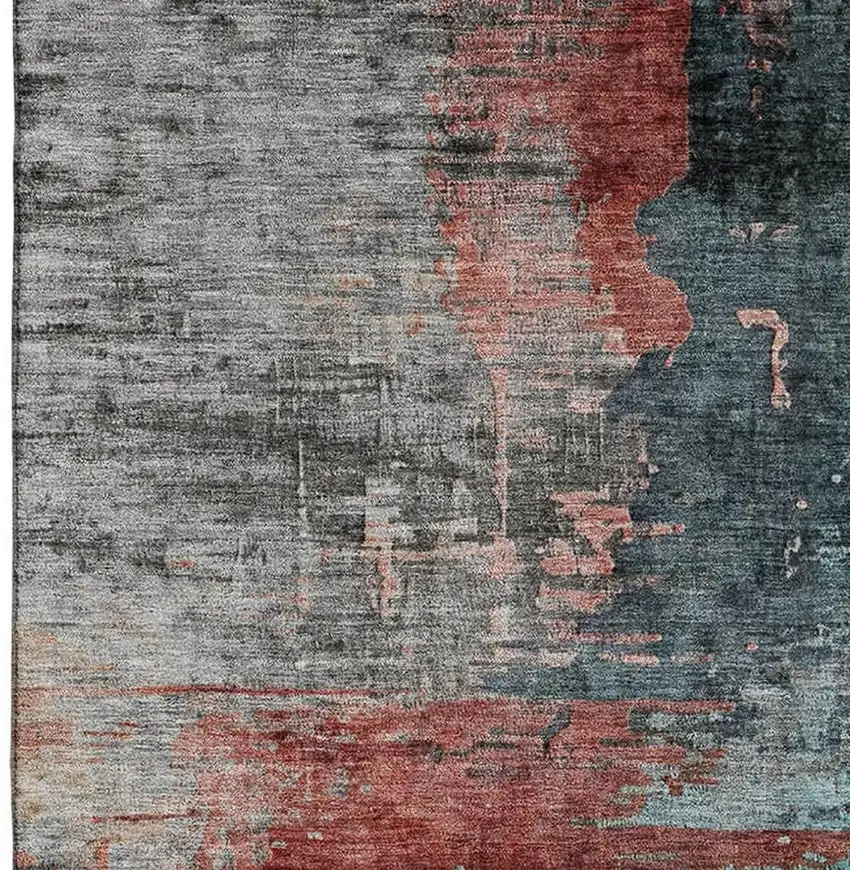 Teal And Mauve Abstract Washable Area Rug With UV Protection Photo 4