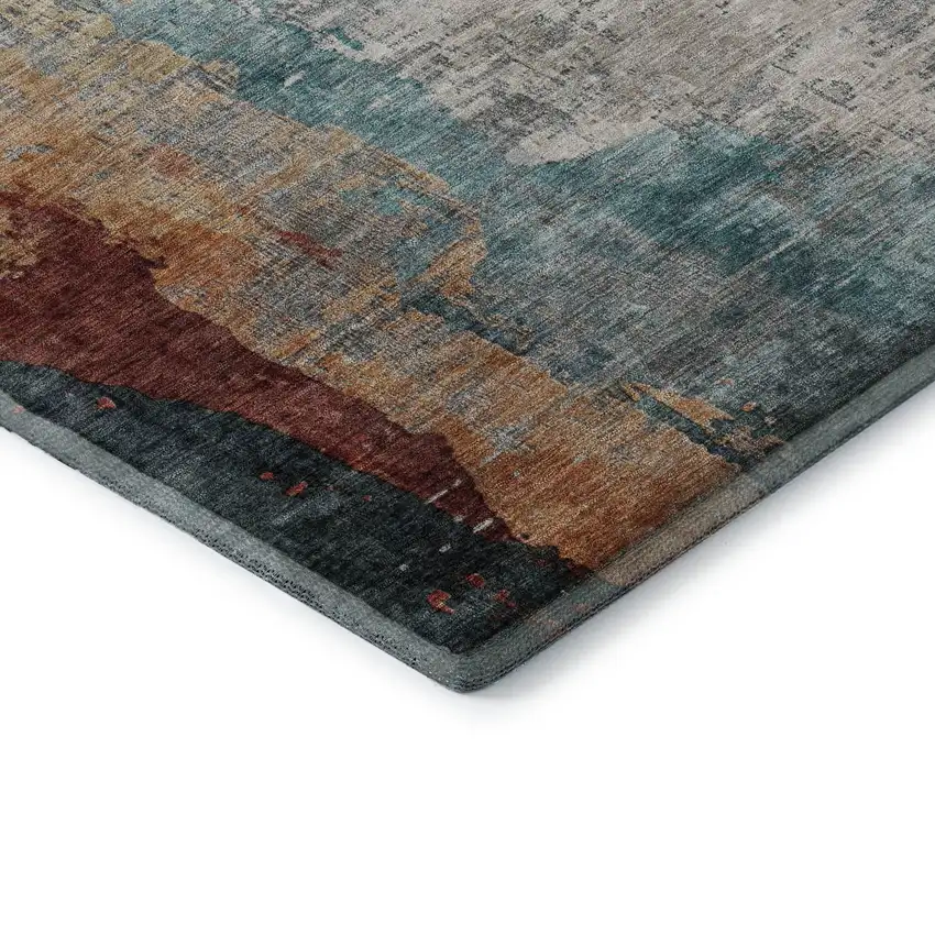 Teal And Mauve Abstract Washable Area Rug With UV Protection Photo 7