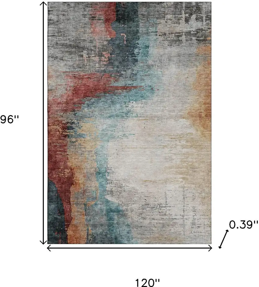 Teal And Mauve Abstract Washable Area Rug With UV Protection Photo 9