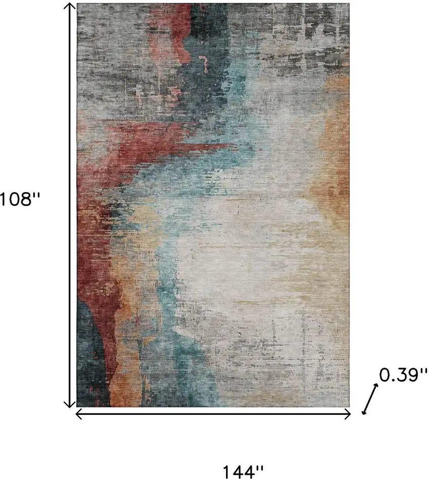 Teal And Mauve Abstract Washable Area Rug With UV Protection Photo 9