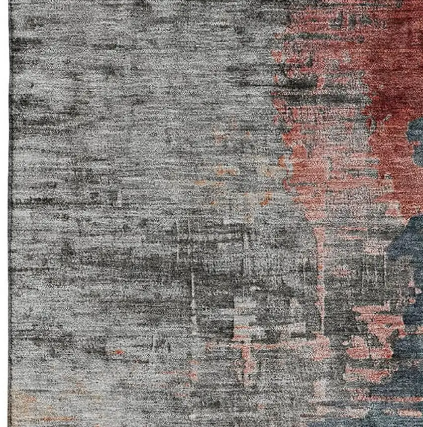 Teal And Mauve Abstract Washable Area Rug With UV Protection Photo 3