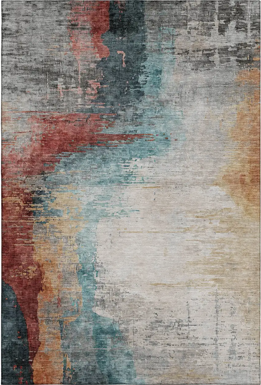 Teal And Mauve Abstract Washable Area Rug With UV Protection Photo 1