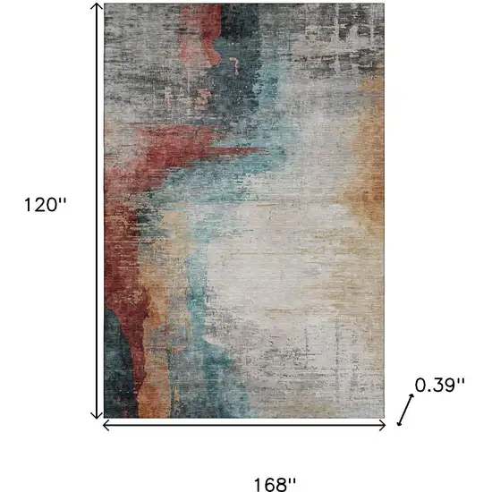Teal And Mauve Abstract Washable Area Rug With UV Protection Photo 9