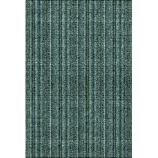 Teal And Mint Green Striped Washable Area Rug With UV Protection Photo 3