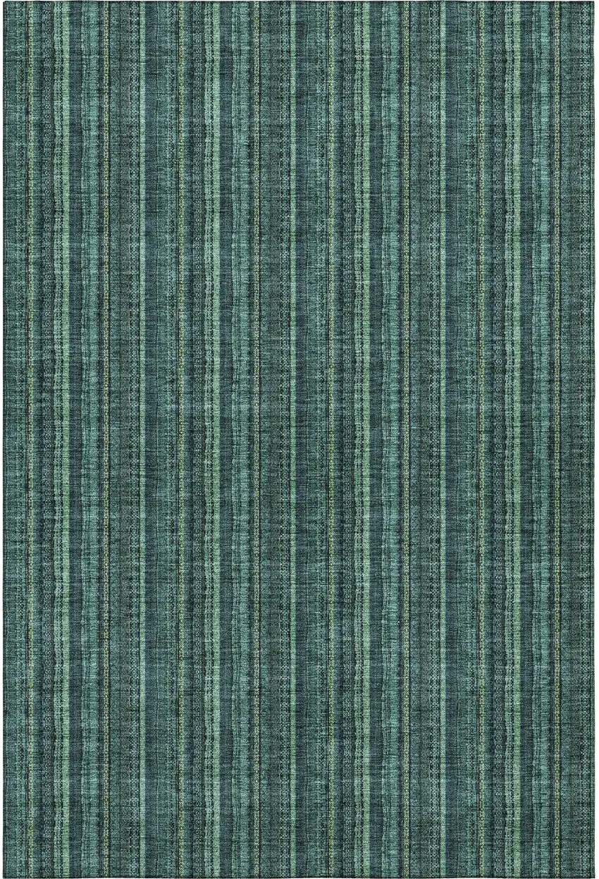 Teal And Mint Green Striped Washable Area Rug With UV Protection Photo 3