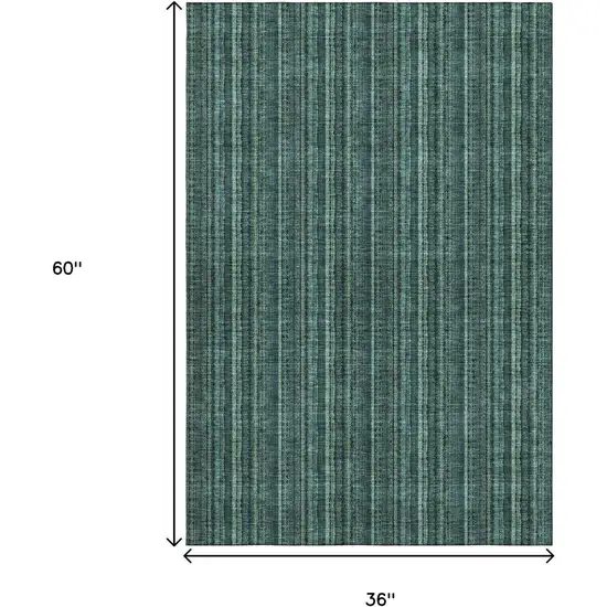 Teal And Mint Green Striped Washable Area Rug With UV Protection Photo 9