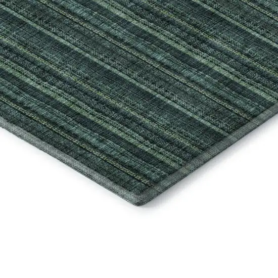 Teal And Mint Green Striped Washable Area Rug With UV Protection Photo 7
