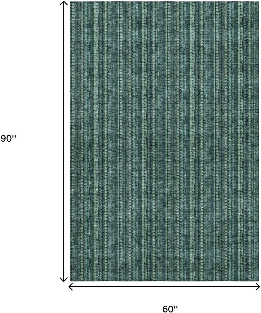 Teal And Mint Green Striped Washable Area Rug With UV Protection Photo 9