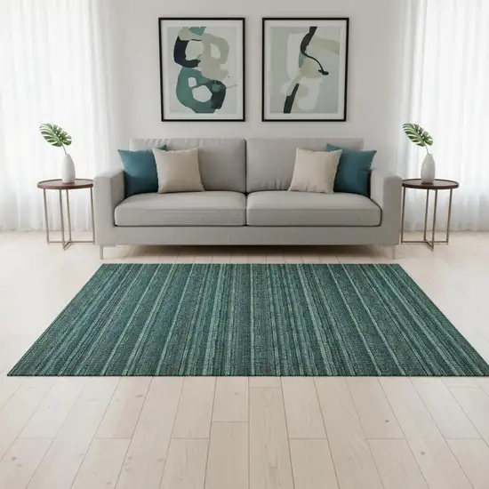 Teal And Mint Green Striped Washable Area Rug With UV Protection Photo 2