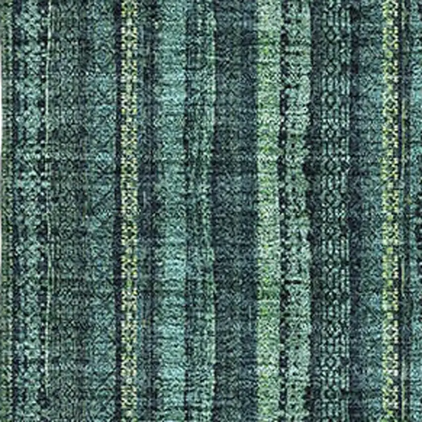 Teal And Mint Green Striped Washable Area Rug With UV Protection Photo 2