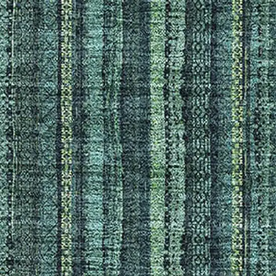 Teal And Mint Green Striped Washable Area Rug With UV Protection Photo 2