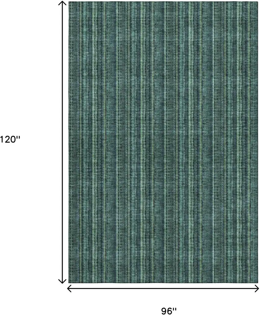 Teal And Mint Green Striped Washable Area Rug With UV Protection Photo 9