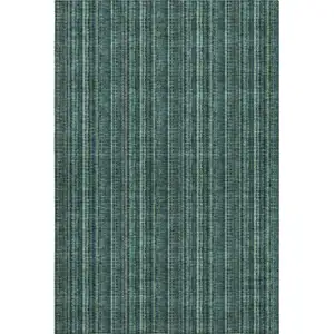 Photo of Teal And Mint Green Striped Washable Area Rug With UV Protection
