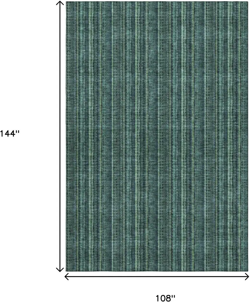 Teal And Mint Green Striped Washable Area Rug With UV Protection Photo 9