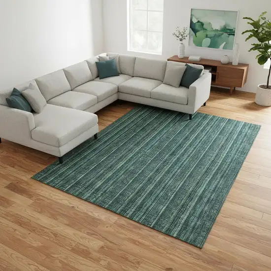 Teal And Mint Green Striped Washable Area Rug With UV Protection Photo 2