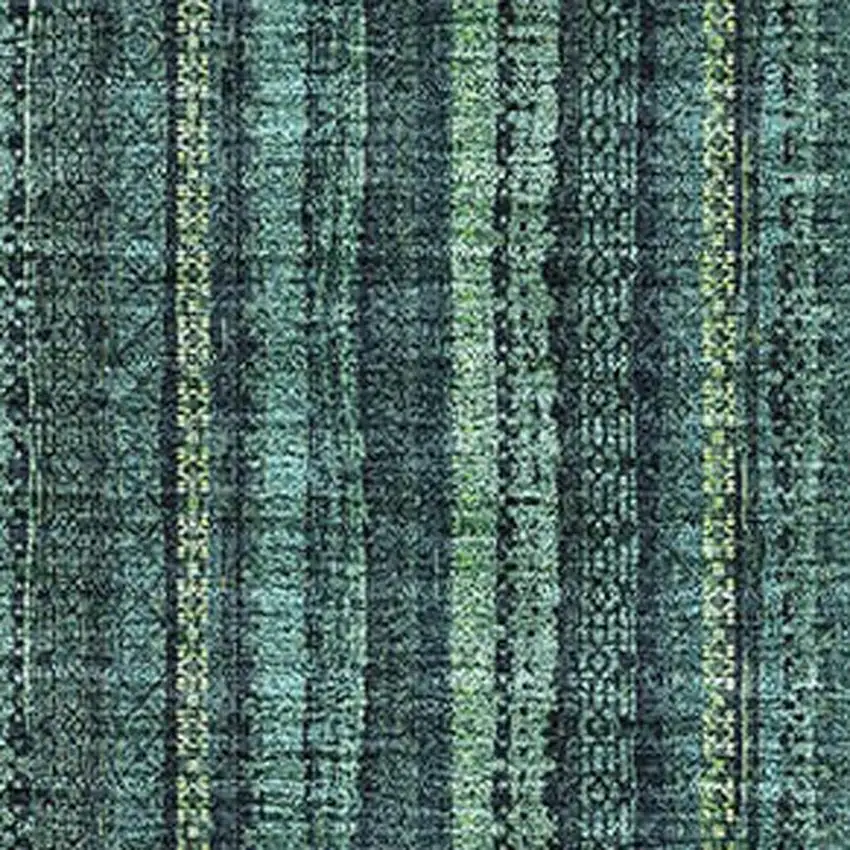 Teal And Mint Green Striped Washable Area Rug With UV Protection Photo 2